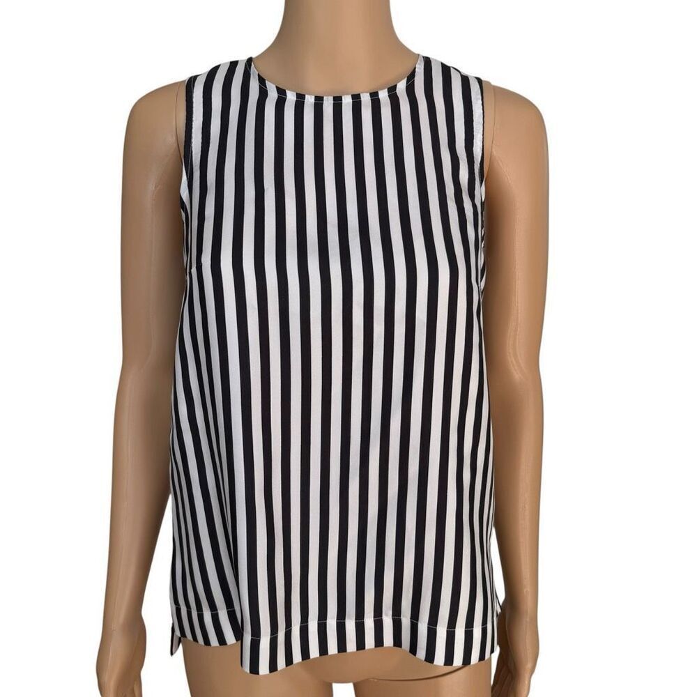J. Crew 100% Silk Black White Stripe Sleeveless Blouse Top Sz 00